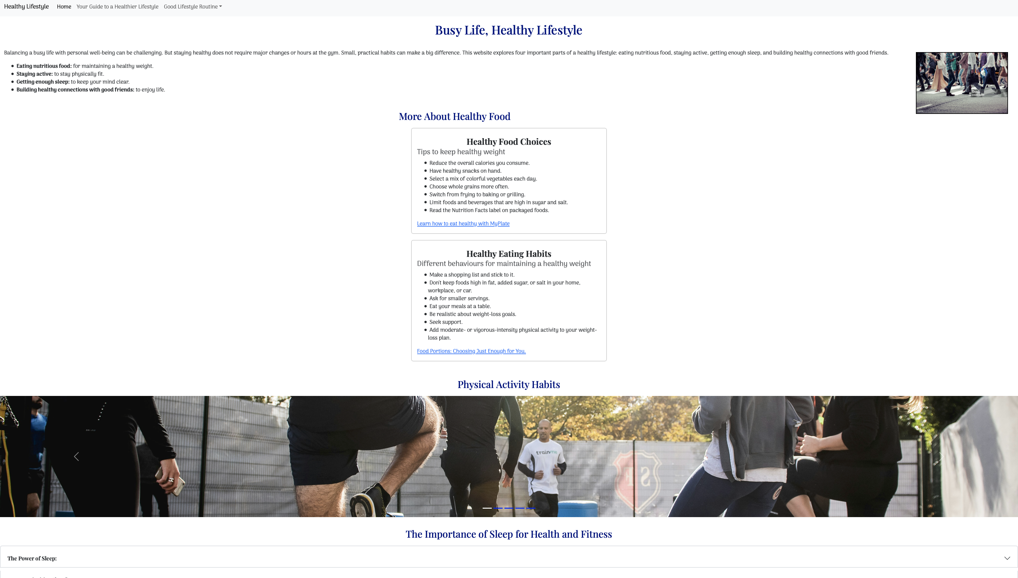 Screenshot of the Healthy Lifestyle website